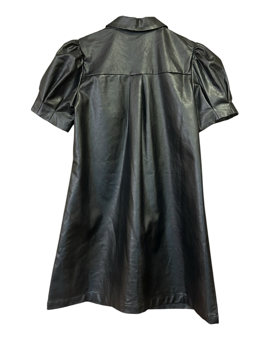 Aureum Black Faux Leather Puff Sleeve Mini Shirt Dress Size Medium - Picture 4 of 11